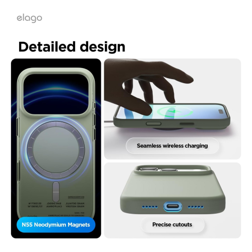 Elago Magnetic Silicone Case for iPhone 18 Pro/17 Pro - Khaki Green