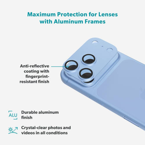 Epico Aluminium AntiReflective Lens & Island Protector for iPhone 18 Pro Max - Light Blue
