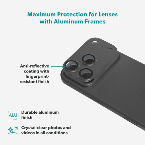 Epico Aluminium AntiReflective Lens & Island Protector for iPhone 18 Pro - Black