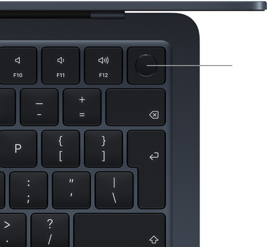Skats no augšas uz MacBook Air tastatūru ar Touch ID